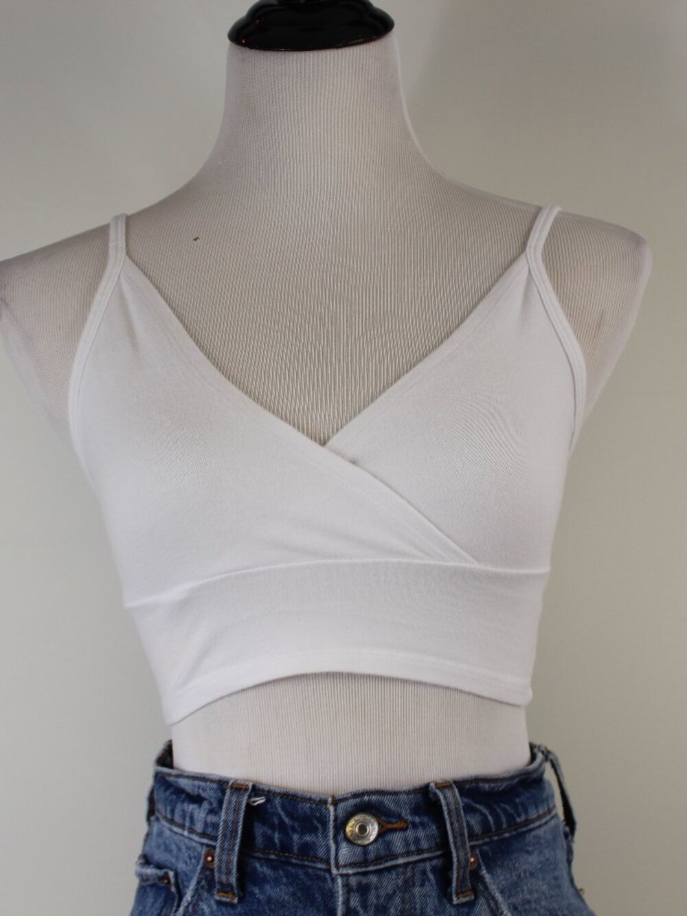 Brandy Melville Wrap Crop Tank White Stretch Spaghetti Strap Fitted Top